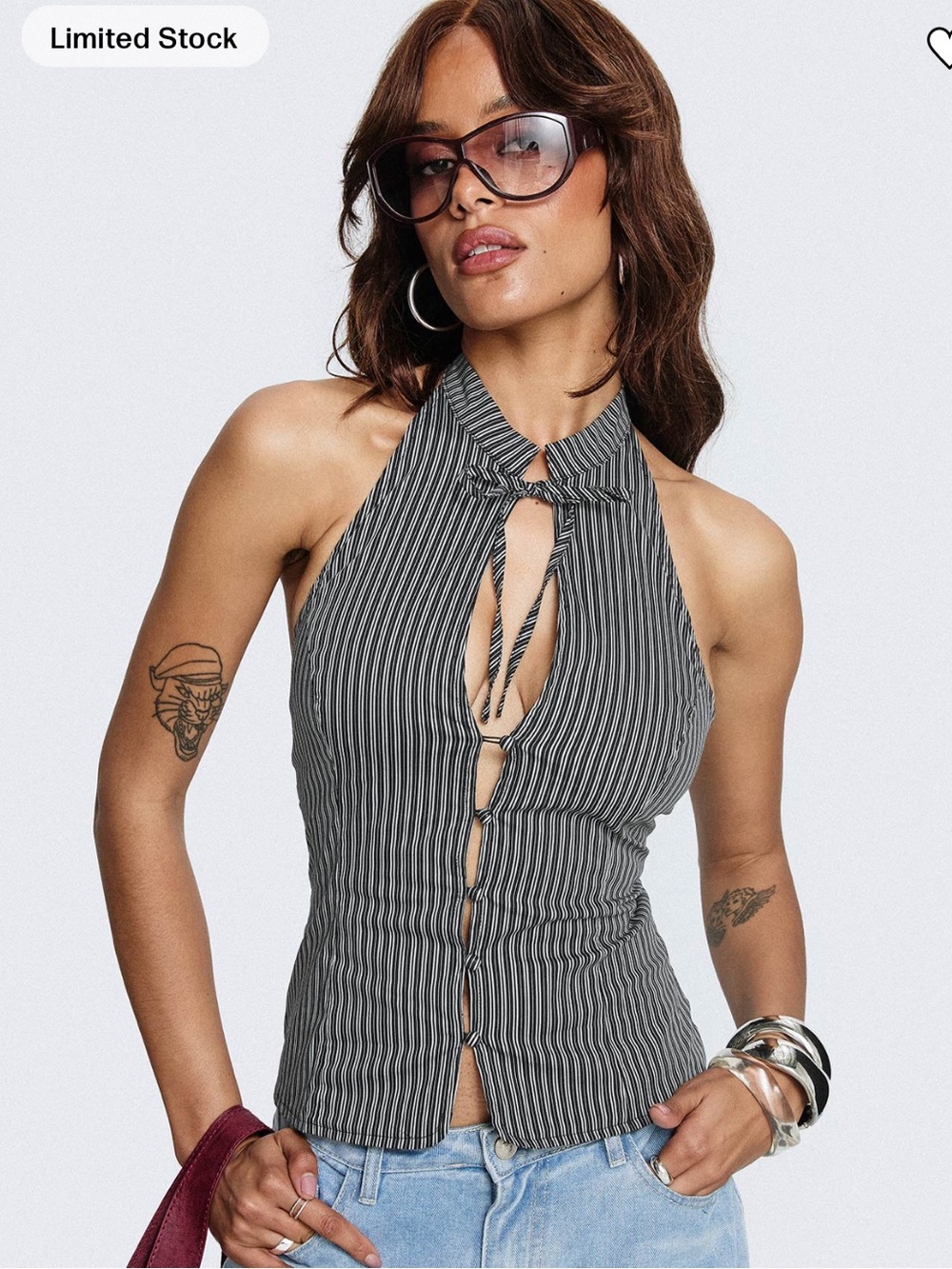 NEW Princess Polly Pinstripe Halter Tie-Front Top